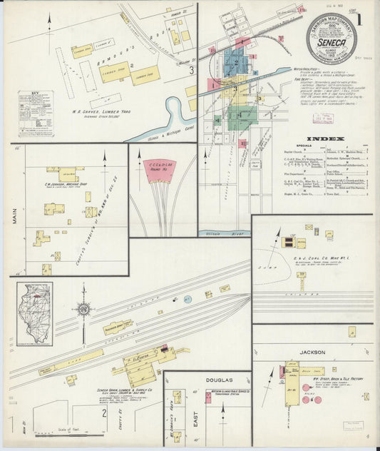 Sanborn Fire Insurance Map from Seneca, La Salle County, Illinois (1913), Sheet #0001 - Complete Map Set gallery image, historic Sanborn map, vintage wall art, Illinois Illinois