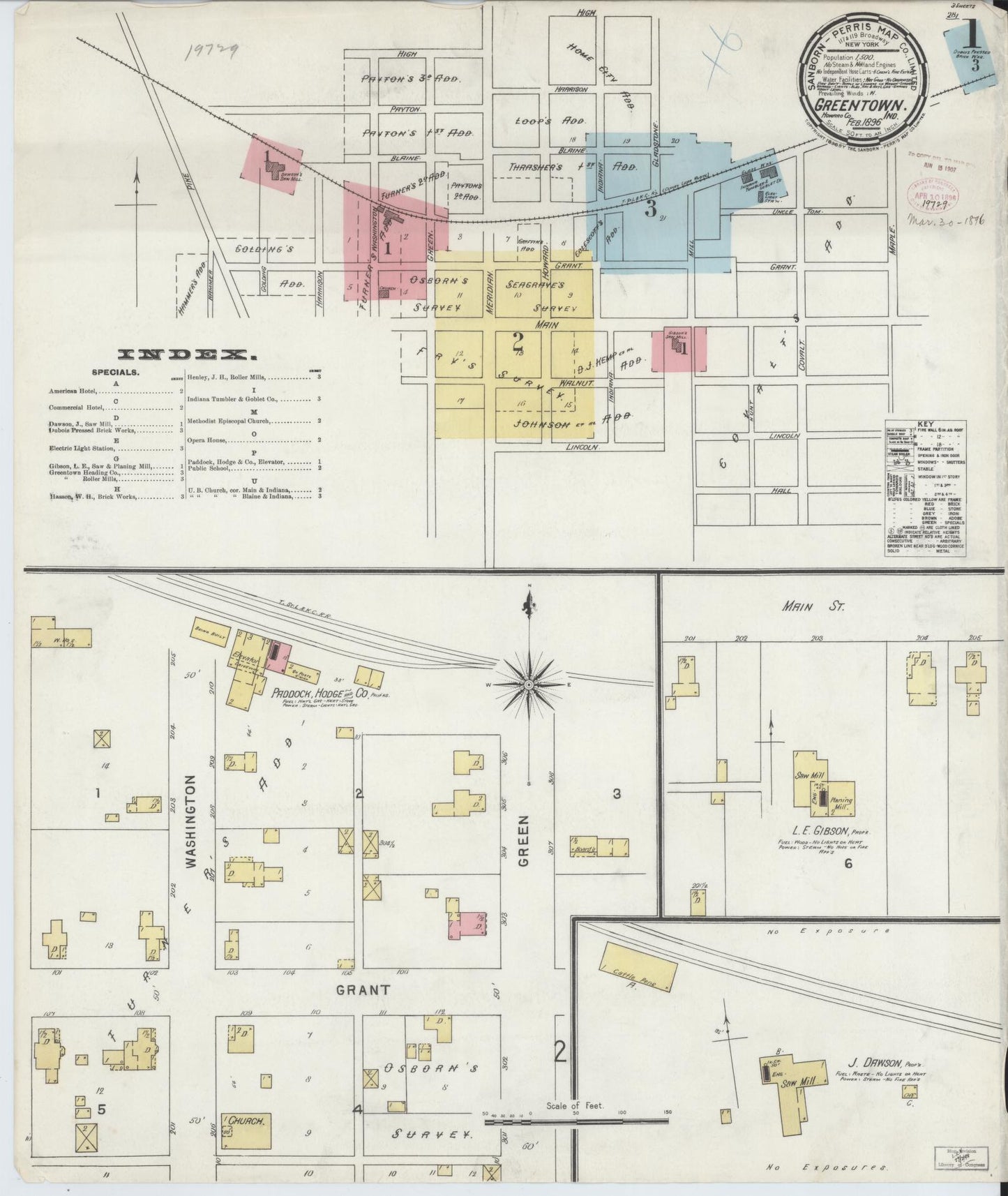 Sanborn Fire Insurance Map from Greentown, Howard County, Indiana (1896), Sheet #0001 - Historic Sanborn Fire Insurance Map Print, vintage old map wall art, antique decor, genealogy gift, Indiana Indiana map