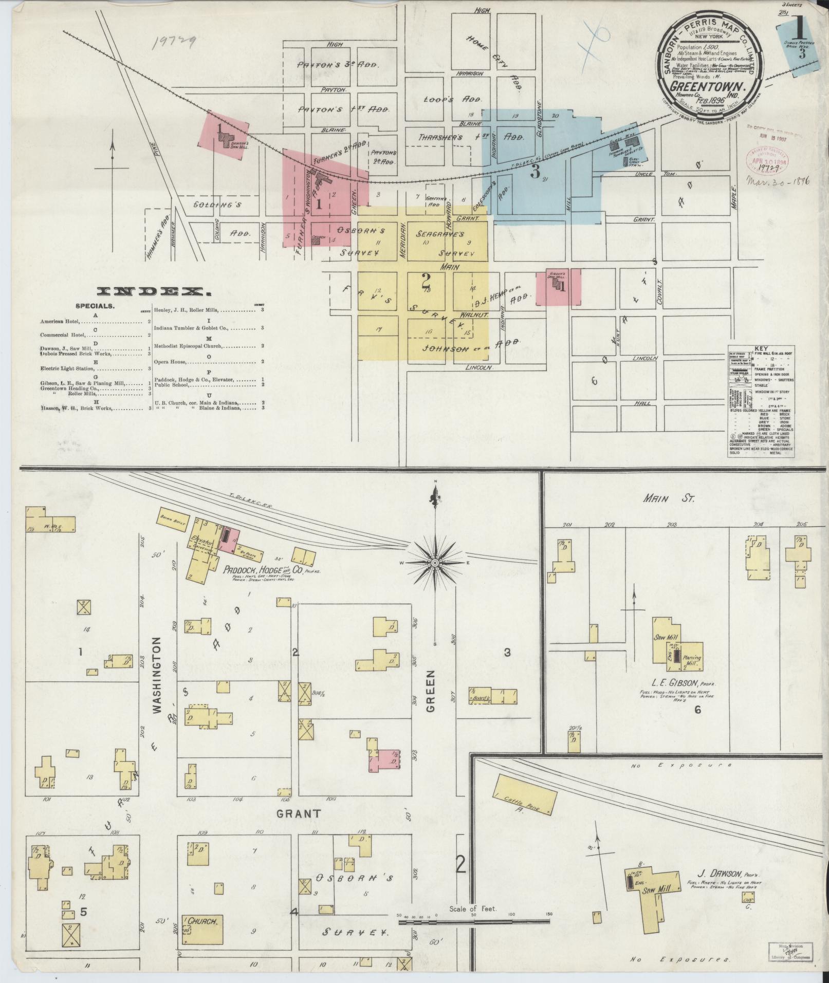 Sanborn Fire Insurance Map from Greentown, Howard County, Indiana (1896), Sheet #0001 - Historic Sanborn Fire Insurance Map Print, vintage old map wall art, antique decor, genealogy gift, Indiana Indiana map