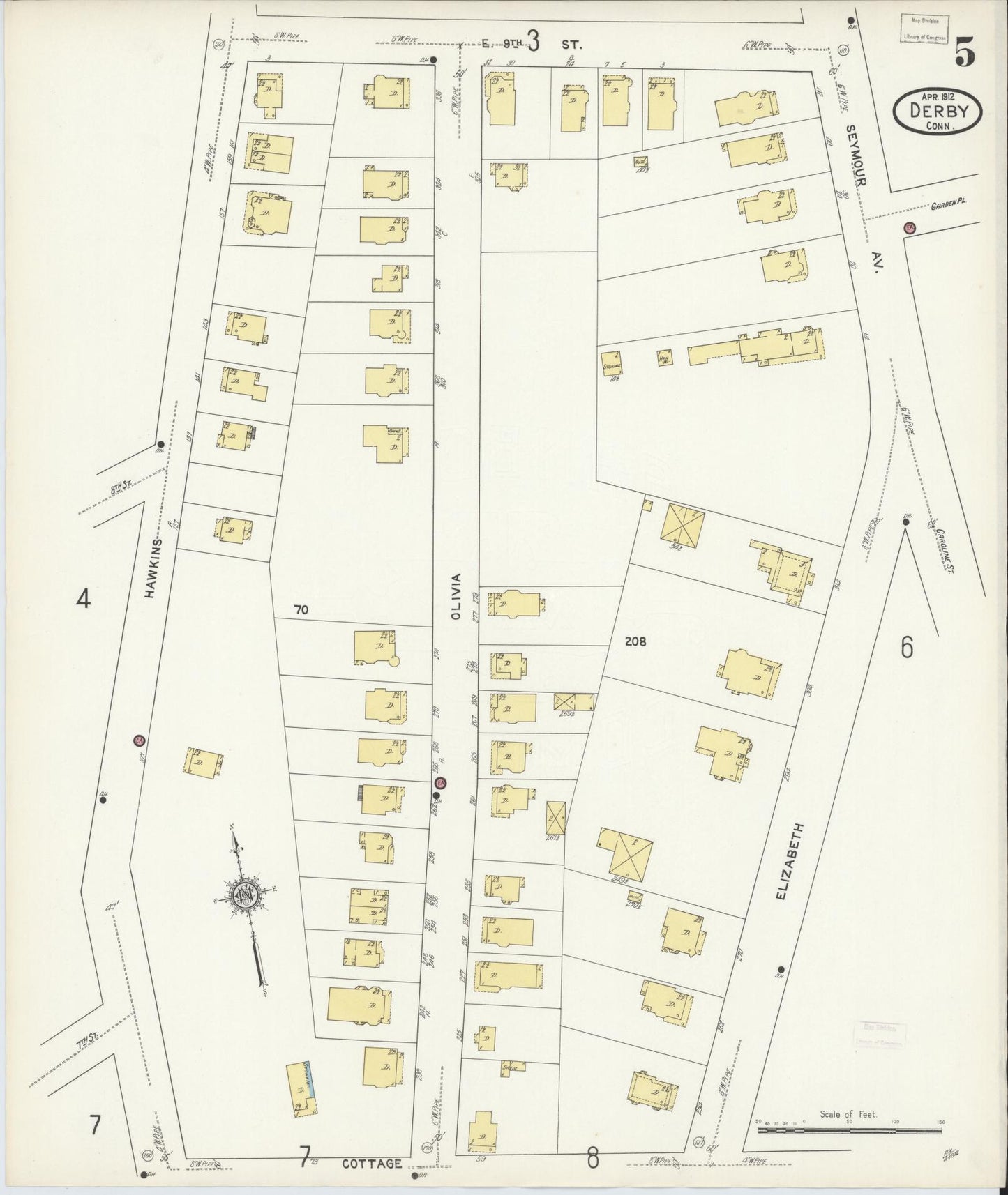 Sanborn Fire Insurance Map from Derby, New Haven County, Connecticut (1912), Sheet #0005 - Complete Map Set gallery image, historic Sanborn map, vintage wall art, Connecticut Connecticut