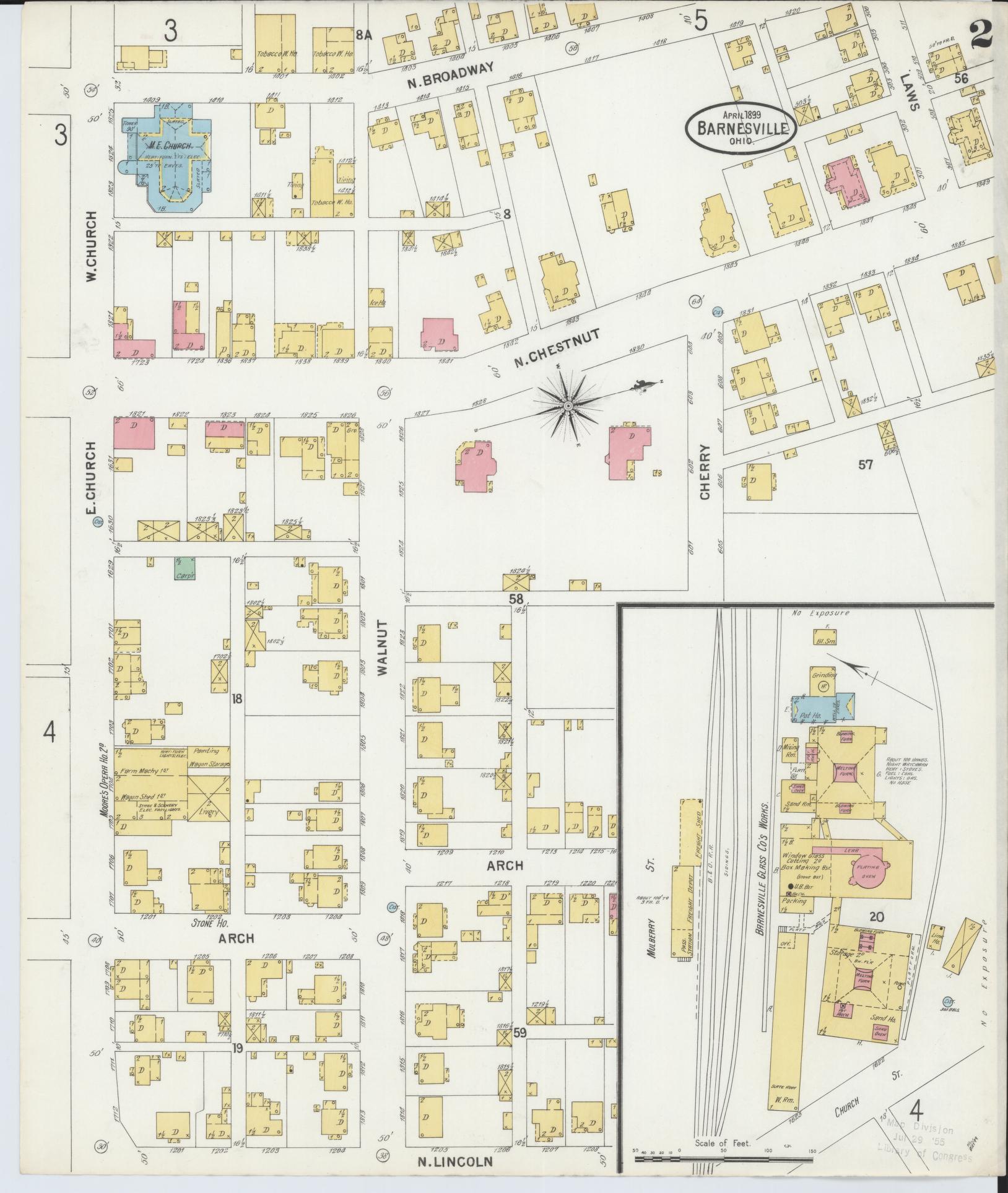 Sanborn Fire Insurance Map from Barnesville, Belmont County, Ohio (1899), Sheet #0002 - Historic Sanborn Fire Insurance Map Print, vintage old map wall art, antique decor, genealogy gift, Ohio Ohio map