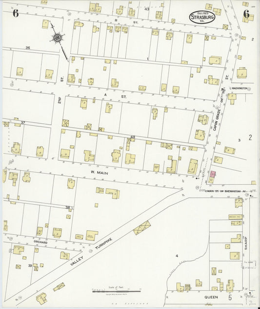Sanborn Fire Insurance Map from Strasburg, Shenandoah County, Virginia (1923), Sheet #0006 - Historic Sanborn Fire Insurance Map Print, vintage old map wall art, antique decor, genealogy gift, Virginia Virginia map