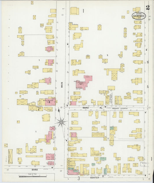 Sanborn Fire Insurance Map from Geneseo, Livingston County, New York (1900), Sheet #0002 - Historic Sanborn Fire Insurance Map Print, vintage old map wall art, antique decor, genealogy gift, New York New York map