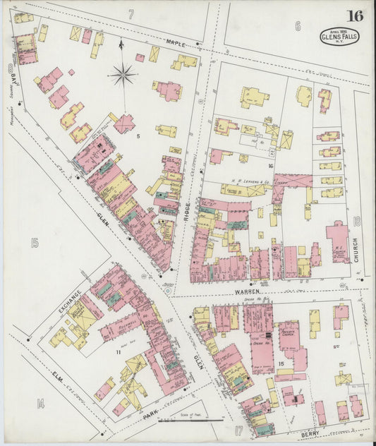 Sanborn Fire Insurance Map from Glens Falls, Warren County, New York (1895), Sheet #0016 - Historic Sanborn Fire Insurance Map Print, vintage old map wall art, antique decor, genealogy gift, New York New York map