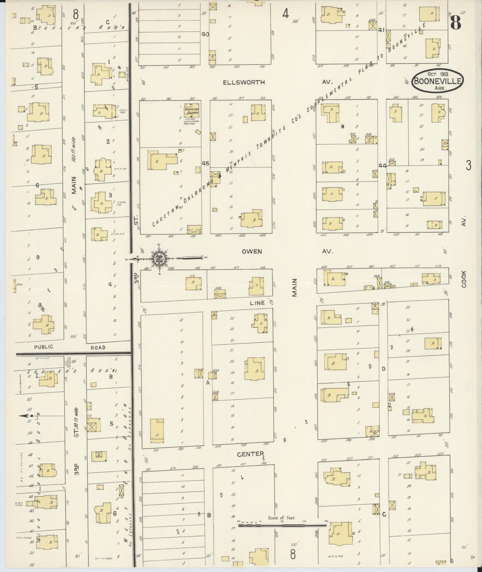 Sanborn Fire Insurance Map from Booneville, Logan County, Arkansas (1913), Sheet #0008 - Historic Sanborn Fire Insurance Map Print, vintage old map wall art, antique decor, genealogy gift, Arkansas Arkansas map