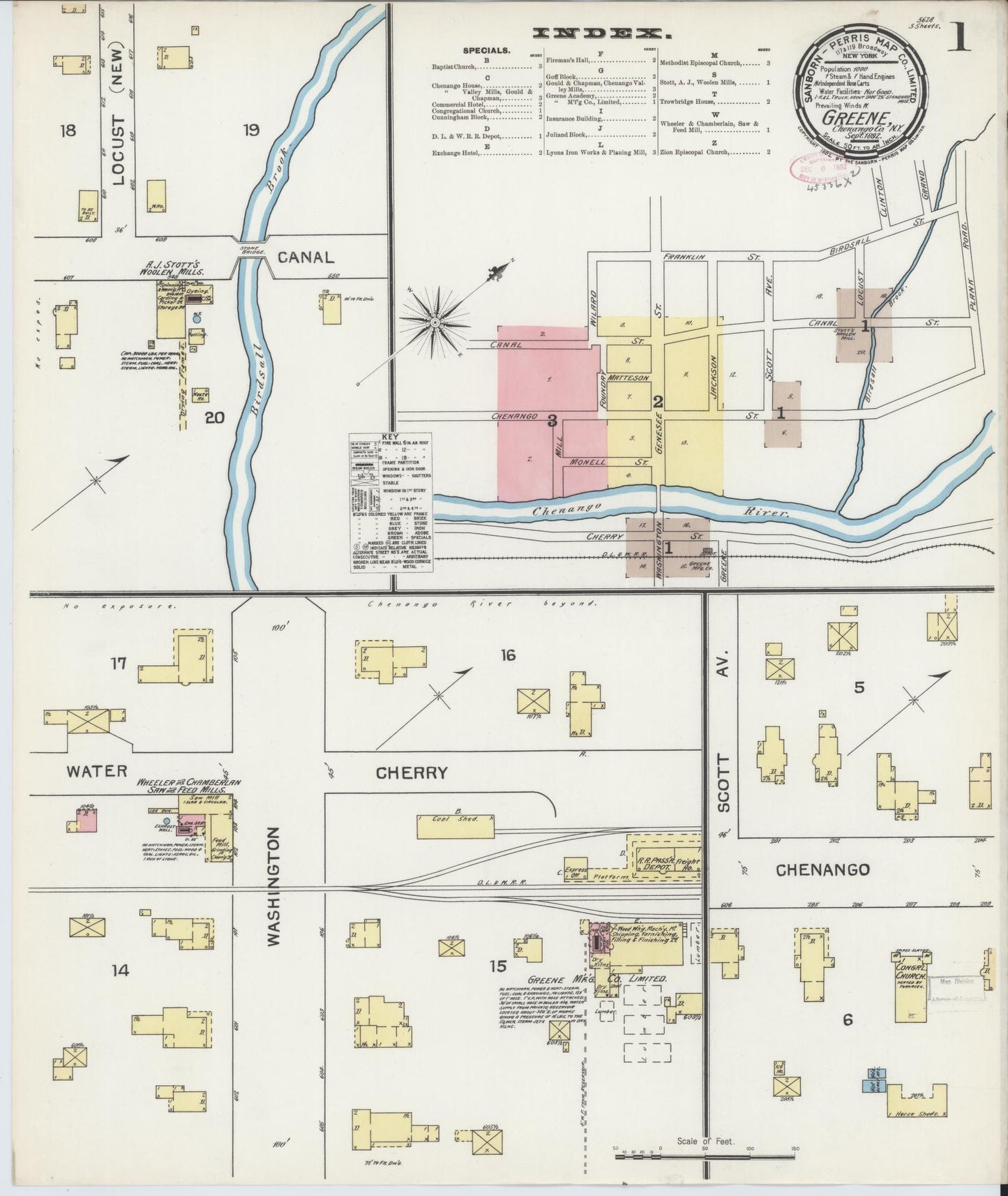 Sanborn Fire Insurance Map from Greene, Chenango County, New York (1892), Sheet #0001 - Complete Map Set gallery image, historic Sanborn map, vintage wall art, New York New York