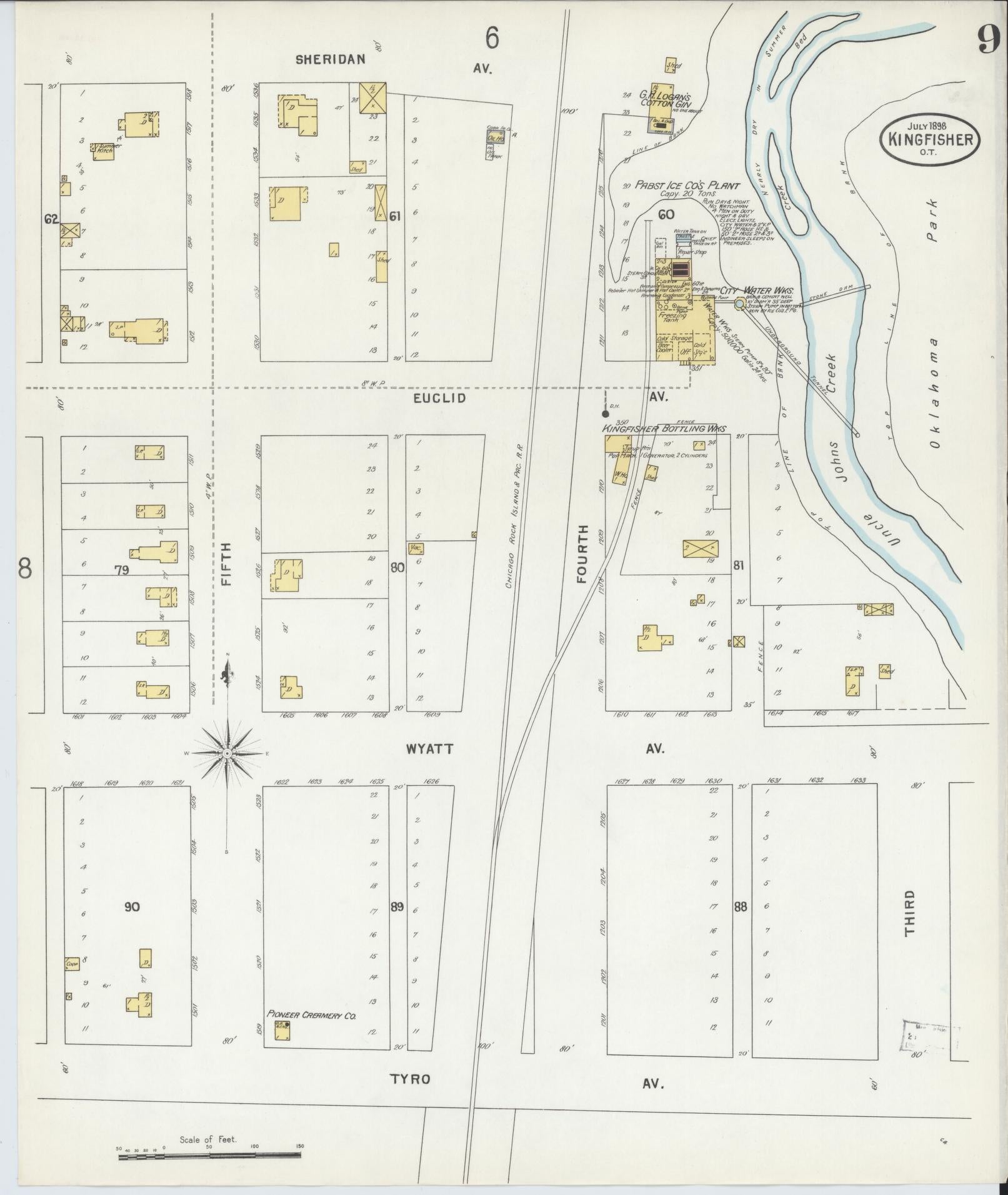 Sanborn Fire Insurance Map from Kingfisher, Kingfisher County, Oklahoma (1898), Sheet #0009 - Complete Map Set gallery image, historic Sanborn map, vintage wall art, Oklahoma Oklahoma
