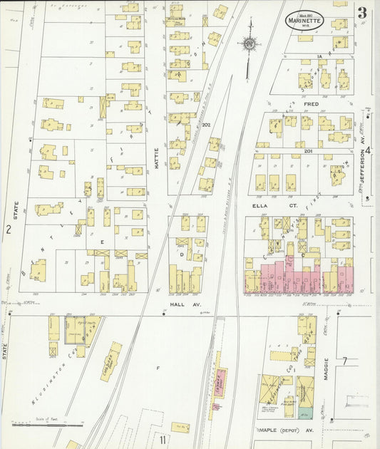 Sanborn Fire Insurance Map from Marinette, Marinette County, Wisconsin (1910), Sheet #0003 - Historic Sanborn Fire Insurance Map Print, vintage old map wall art, antique decor, genealogy gift, Wisconsin Wisconsin map