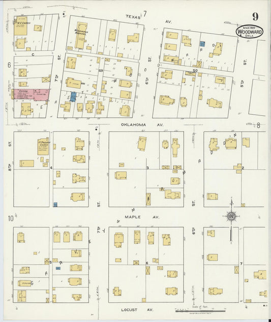 Sanborn Fire Insurance Map from Woodward, Woodward County, Oklahoma (1930), Sheet #0009 - Historic Sanborn Fire Insurance Map Print, vintage old map wall art, antique decor, genealogy gift, Oklahoma Oklahoma map