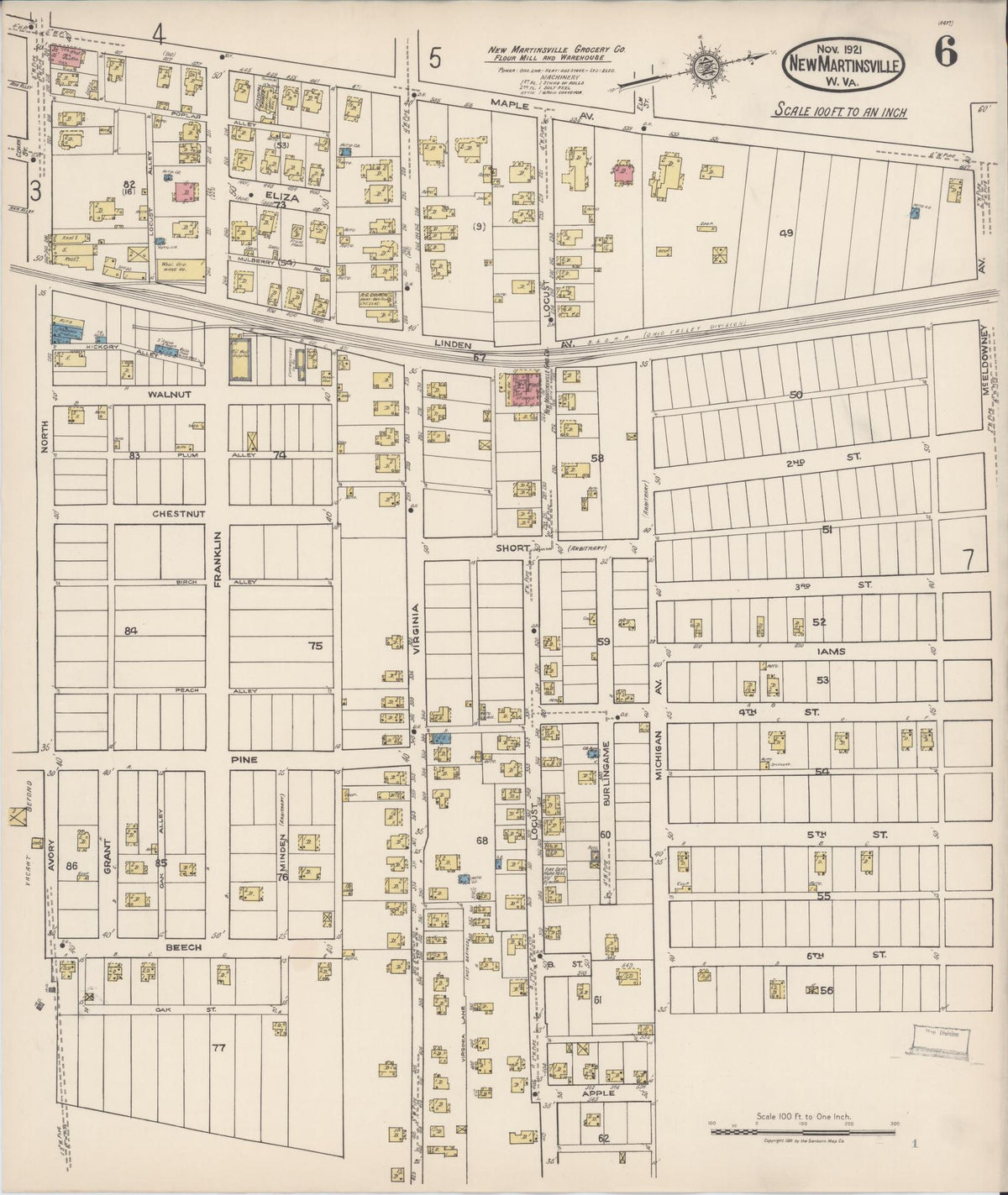 Sanborn Fire Insurance Map from New Martinsville, Wetzel County, West Virginia (1921), Sheet #0006 - Complete Map Set gallery image, historic Sanborn map, vintage wall art, West Virginia West Virginia