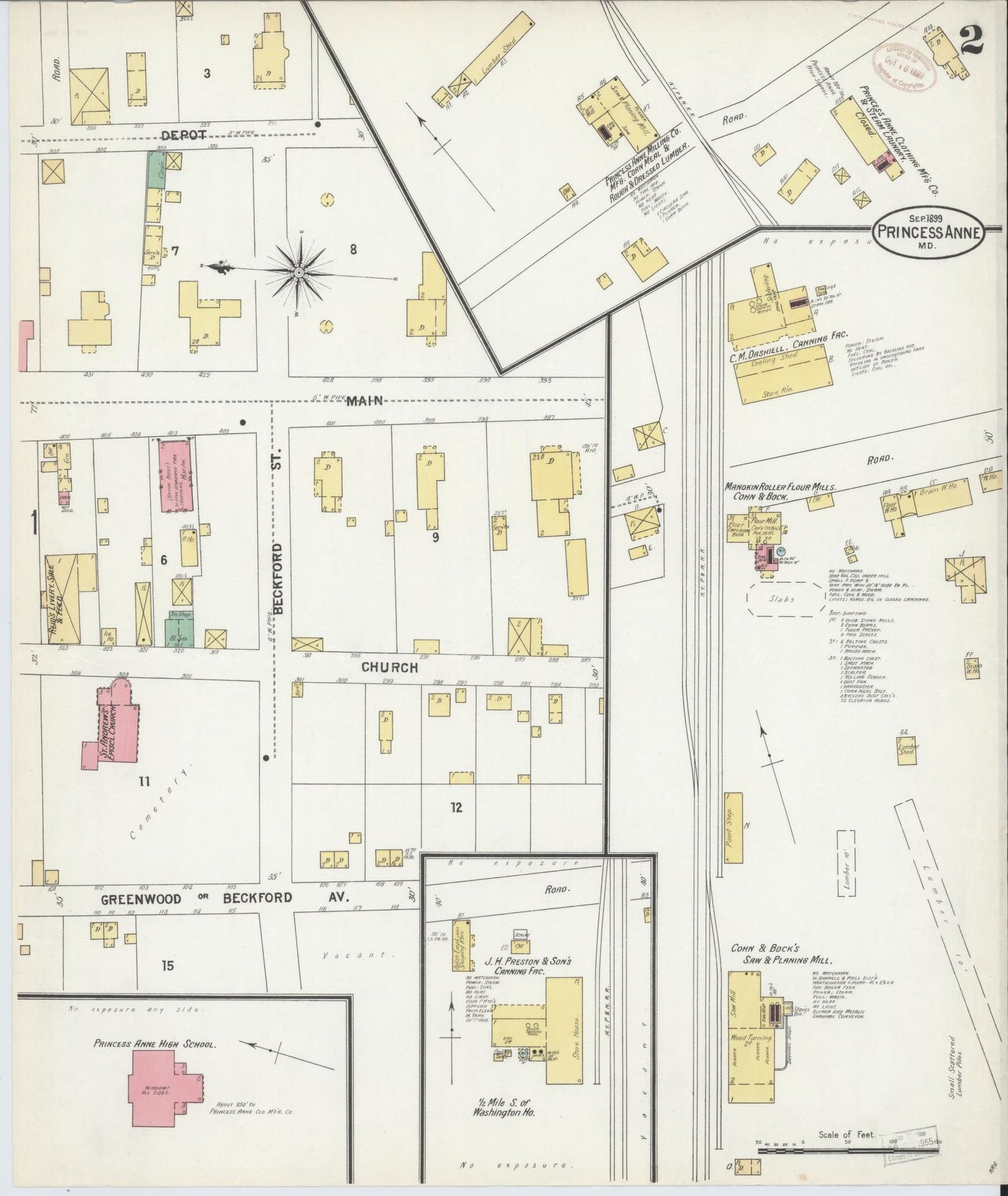 Sanborn Fire Insurance Map from Princess Anne, Somerset County, Maryland (1899), Sheet #0002 - Historic Sanborn Fire Insurance Map Print, vintage old map wall art, antique decor, genealogy gift, Maryland Maryland map