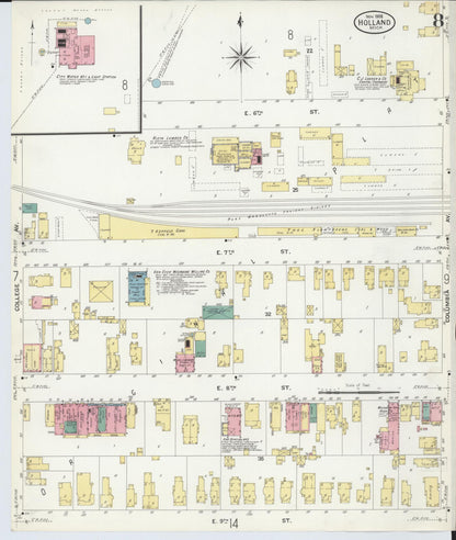 Sanborn Fire Insurance Map from Holland, Ottawa County, Michigan (1908), Sheet #0008 - Historic Sanborn Fire Insurance Map Print, vintage old map wall art, antique decor, genealogy gift, Michigan Michigan map