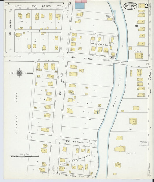 Sanborn Fire Insurance Map from Minot, Ward County, North Dakota (1918), Sheet #0002 - Historic Sanborn Fire Insurance Map Print, vintage old map wall art, antique decor, genealogy gift, North Dakota North Dakota map