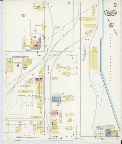 Sanborn Fire Insurance Map from Cheboygan, Cheboygan County, Michigan (1915), Sheet #0002 - Complete Map Set gallery image, historic Sanborn map, vintage wall art, Michigan Michigan
