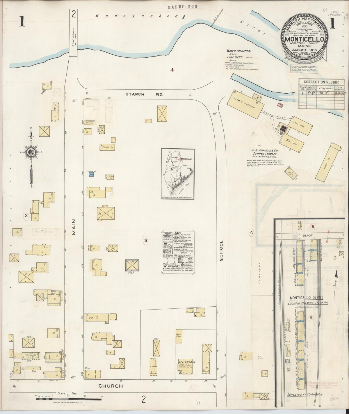 Sanborn Fire Insurance Map from Monticello, Aroostook County, Maine (1941), Sheet #0001 - Historic Sanborn Fire Insurance Map Print, vintage old map wall art, antique decor, genealogy gift, Maine Maine map