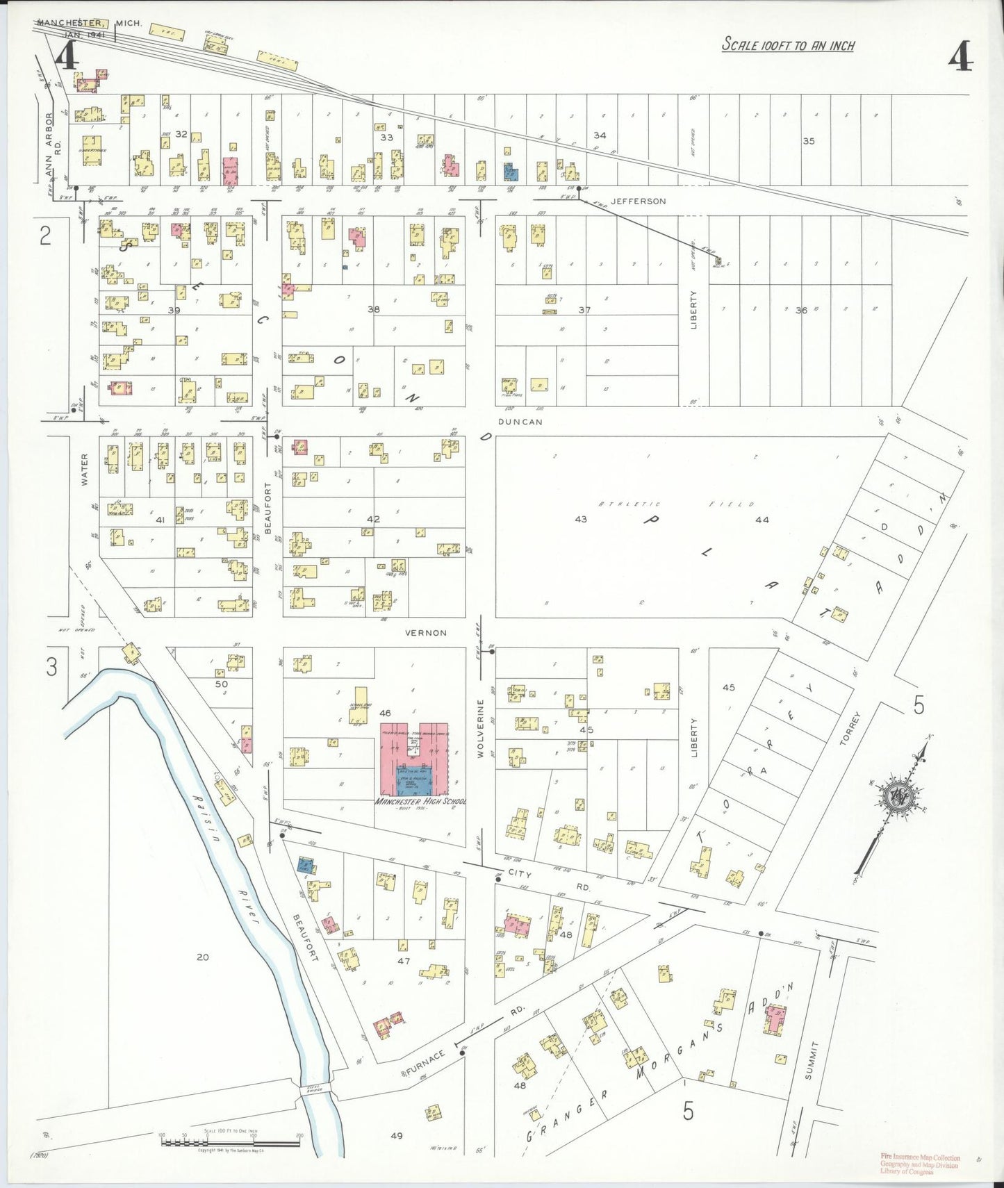 Sanborn Fire Insurance Map from Manchester, Washtenaw County, Michigan (1941), Sheet #0004 - Complete Map Set gallery image, historic Sanborn map, vintage wall art, Michigan Michigan