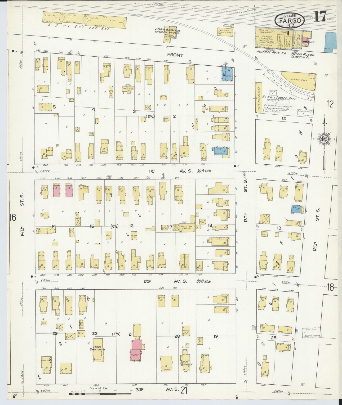 Sanborn Fire Insurance Map from Fargo, Cass County, North Dakota (1916), Sheet #0017 - Complete Map Set gallery image, historic Sanborn map, vintage wall art, North Dakota North Dakota