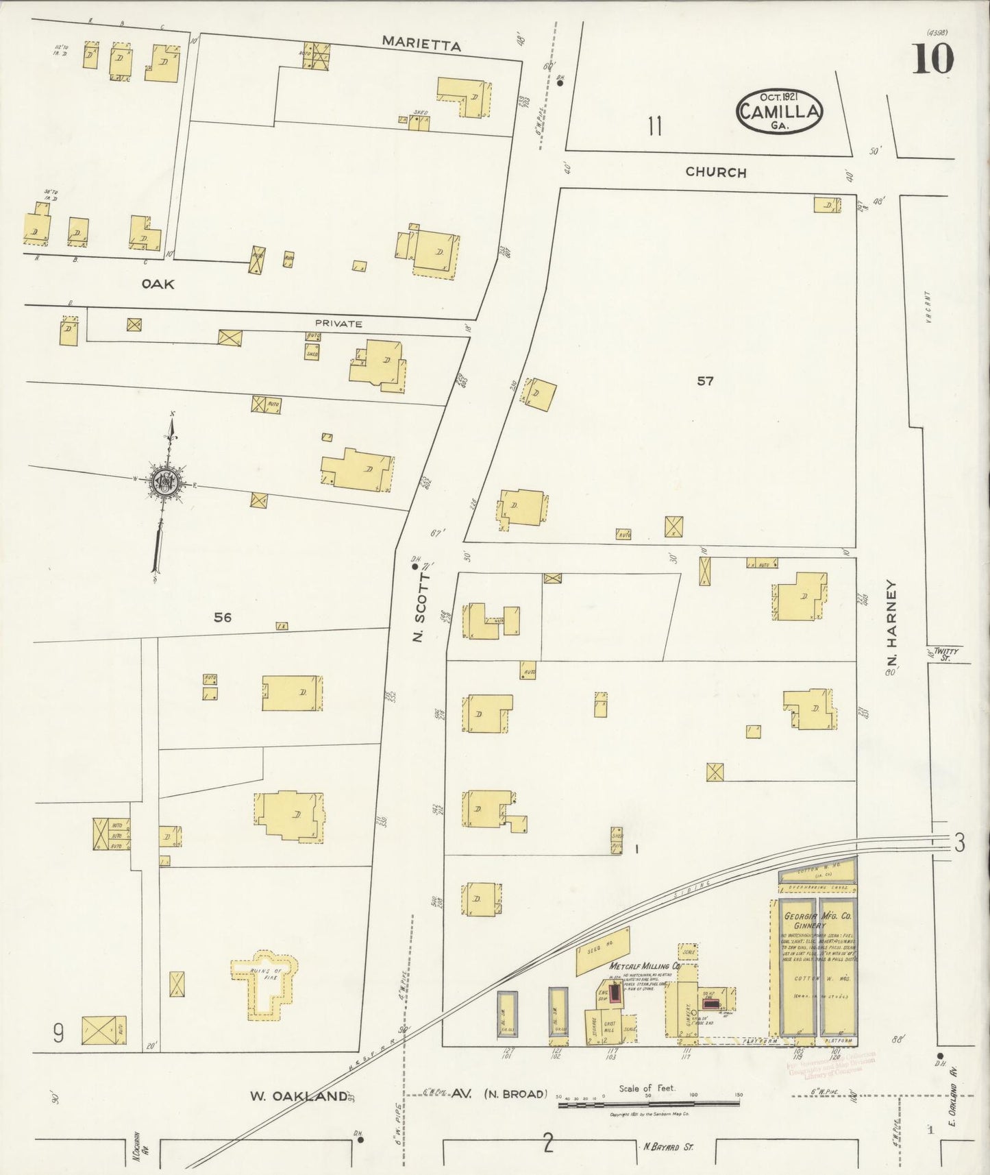 Sanborn Fire Insurance Map from Camilla, Mitchell County, Georgia (1921), Sheet #0010 - Complete Map Set gallery image, historic Sanborn map, vintage wall art, Georgia Georgia
