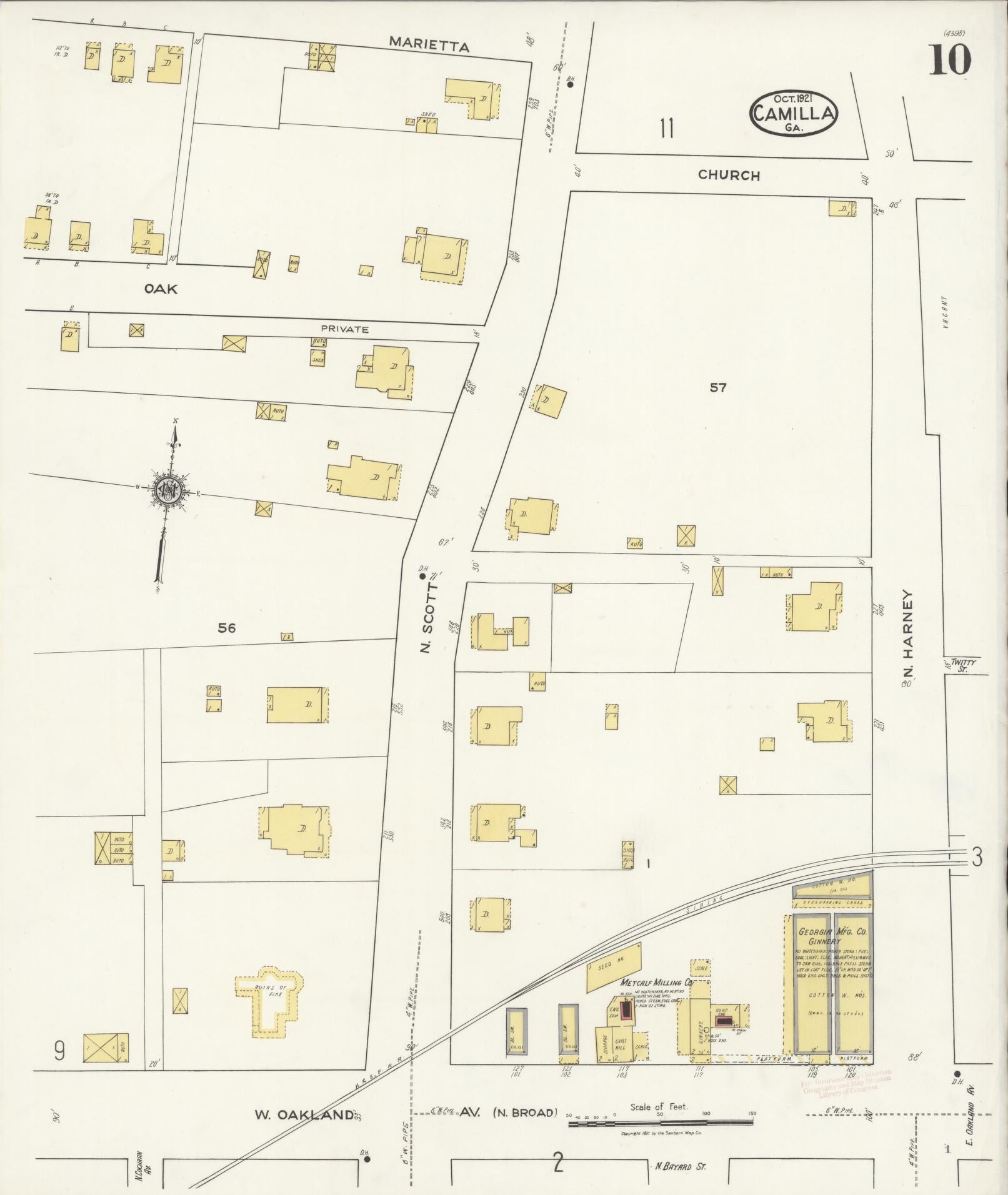 Sanborn Fire Insurance Map from Camilla, Mitchell County, Georgia (1921), Sheet #0010 - Complete Map Set gallery image, historic Sanborn map, vintage wall art, Georgia Georgia