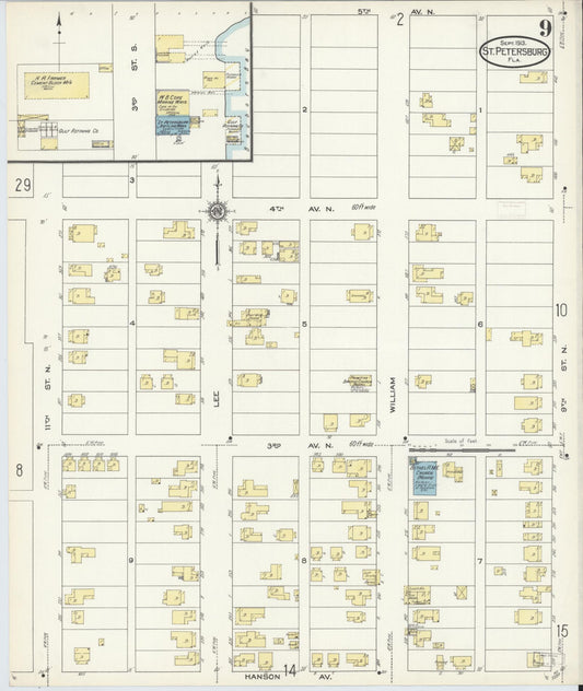 Sanborn Fire Insurance Map from Saint Petersburg, Pinellas County, Florida (1913), Sheet #0009 - Historic Sanborn Fire Insurance Map Print, vintage old map wall art, antique decor, genealogy gift, Florida Florida map