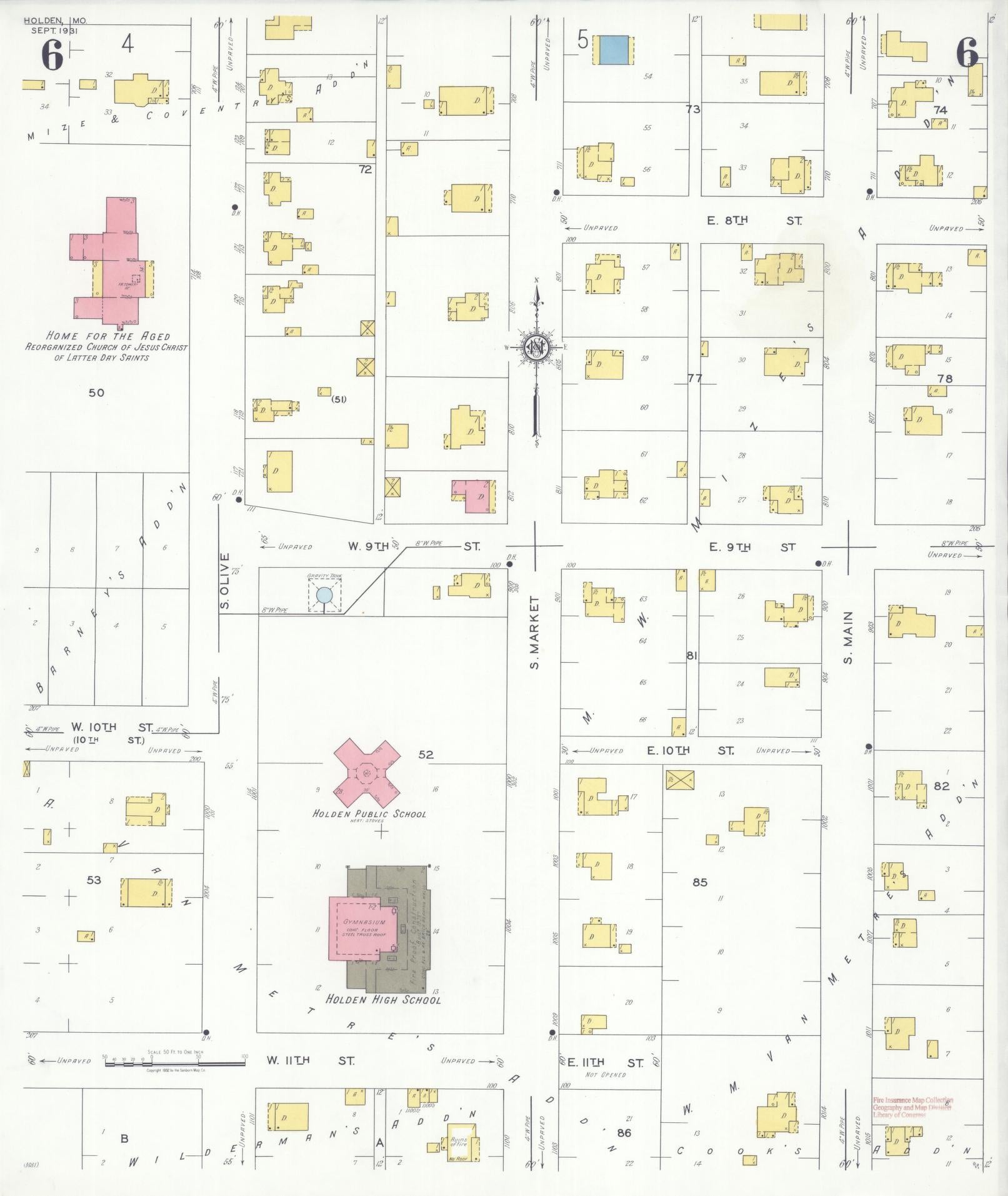 Sanborn Fire Insurance Map from Holden, Johnson County, Missouri (1931), Sheet #0006 - Complete Map Set gallery image, historic Sanborn map, vintage wall art, Missouri Missouri