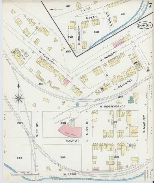Sanborn Fire Insurance Map from Shamokin, Northumberland County, Pennsylvania (1891), Sheet #0007 - Historic Sanborn Fire Insurance Map Print, vintage old map wall art, antique decor, genealogy gift, Pennsylvania Pennsylvania map