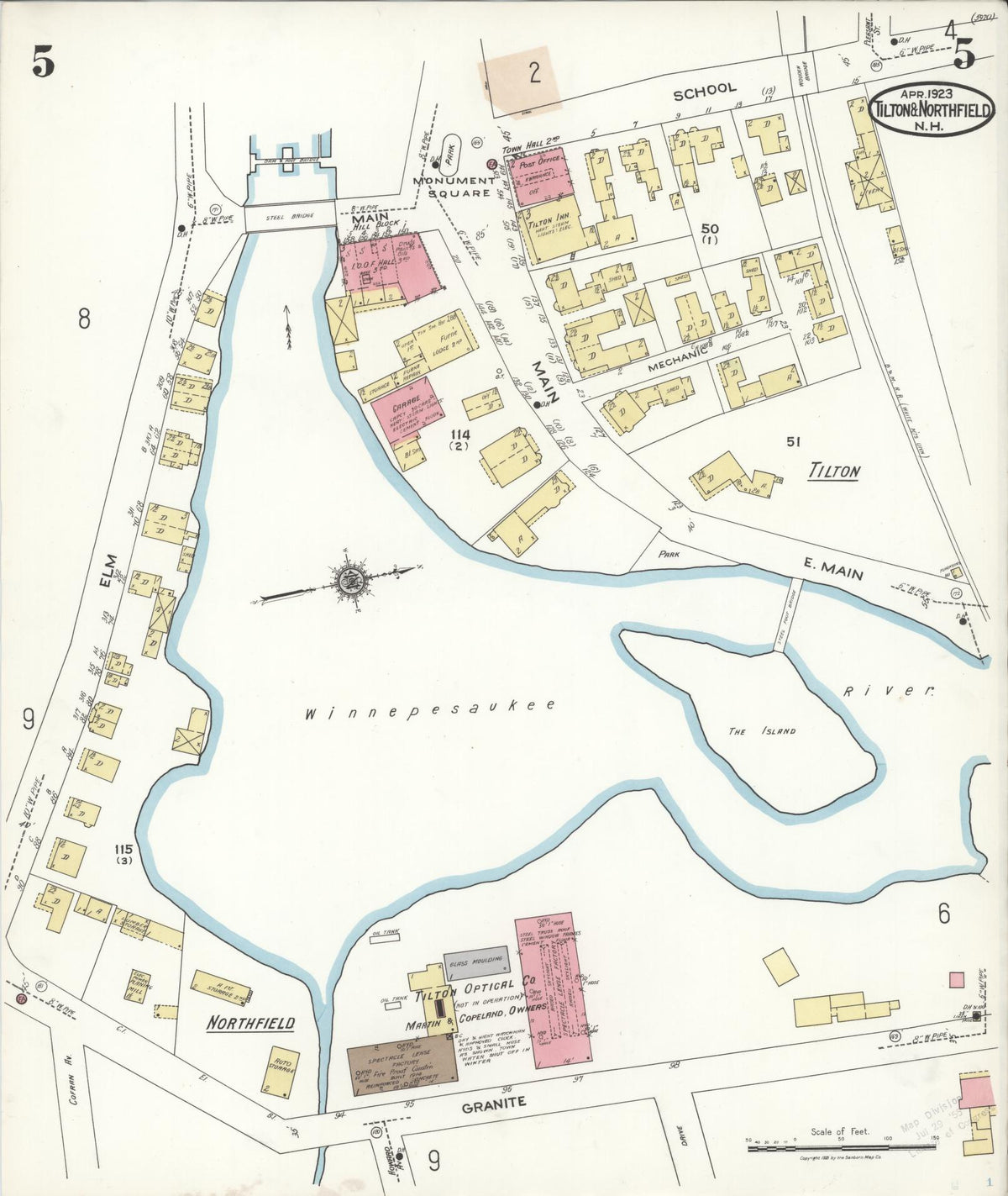 Sanborn Fire Insurance Map from Tilton, Belknap County, New Hampshire (1923), Sheet #0005 - Historic Sanborn Fire Insurance Map Print, vintage old map wall art, antique decor, genealogy gift, New Hampshire New Hampshire map