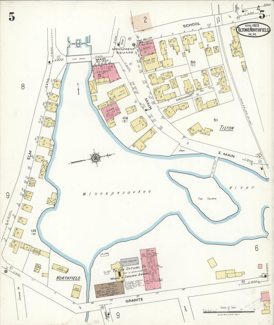 Sanborn Fire Insurance Map from Tilton, Belknap County, New Hampshire (1923), Sheet #0005 - Historic Sanborn Fire Insurance Map Print, vintage old map wall art, antique decor, genealogy gift, New Hampshire New Hampshire map