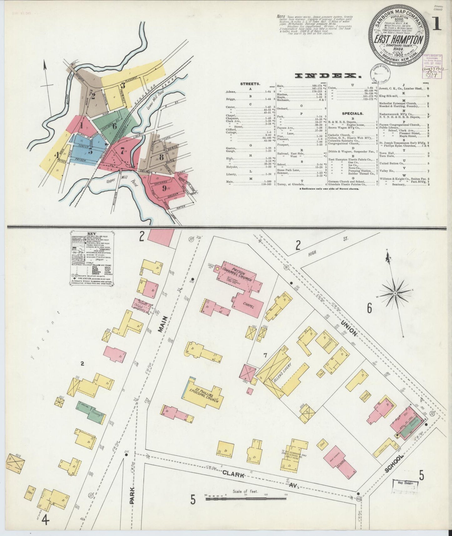 Sanborn Fire Insurance Map from East Hampton, Hampshire County, Massachusetts (1902), Sheet #0001 - Complete Map Set gallery image, historic Sanborn map, vintage wall art, Massachusetts Massachusetts