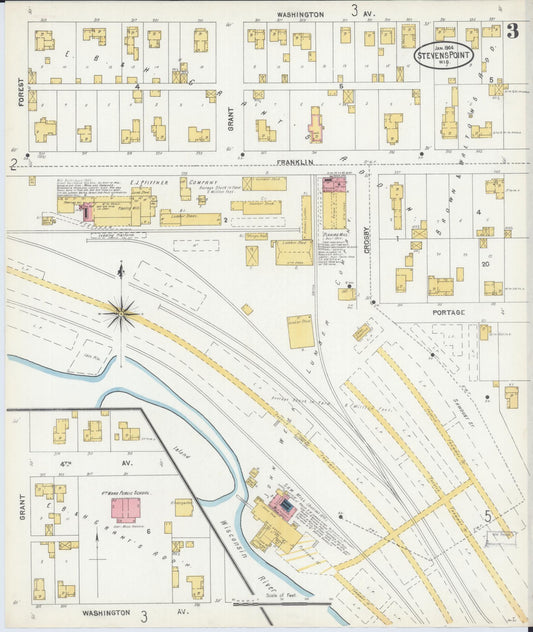 Sanborn Fire Insurance Map from Stevens Point, Portage County, Wisconsin (1904), Sheet #0003 - Historic Sanborn Fire Insurance Map Print, vintage old map wall art, antique decor, genealogy gift, Wisconsin Wisconsin map