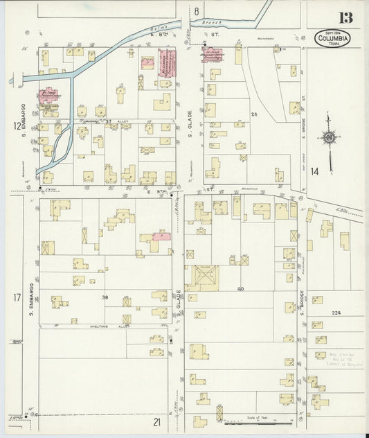 Sanborn Fire Insurance Map from Columbia, Maury County, Tennessee (1914), Sheet #0013 - Historic Sanborn Fire Insurance Map Print, vintage old map wall art, antique decor, genealogy gift, Tennessee Tennessee map