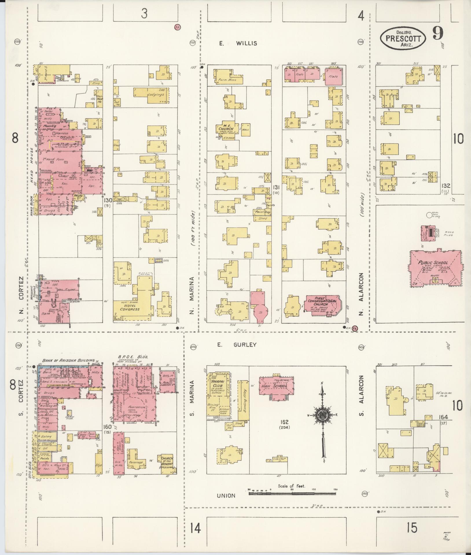 Sanborn Fire Insurance Map from Prescott, Yavapai County, Arizona (1910), Sheet #0009 - Complete Map Set gallery image, historic Sanborn map, vintage wall art, Arizona Arizona