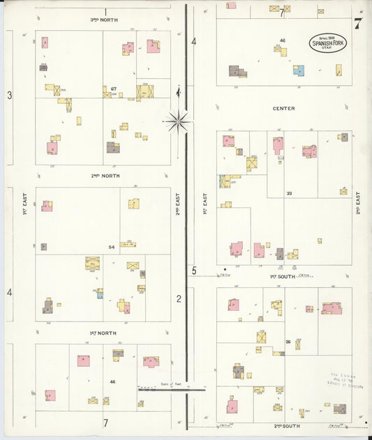 Sanborn Fire Insurance Map from Spanish Fork, Utah County, Utah (1908), Sheet #0007 - Historic Sanborn Fire Insurance Map Print, vintage old map wall art, antique decor, genealogy gift, Spanish Fork Utah map