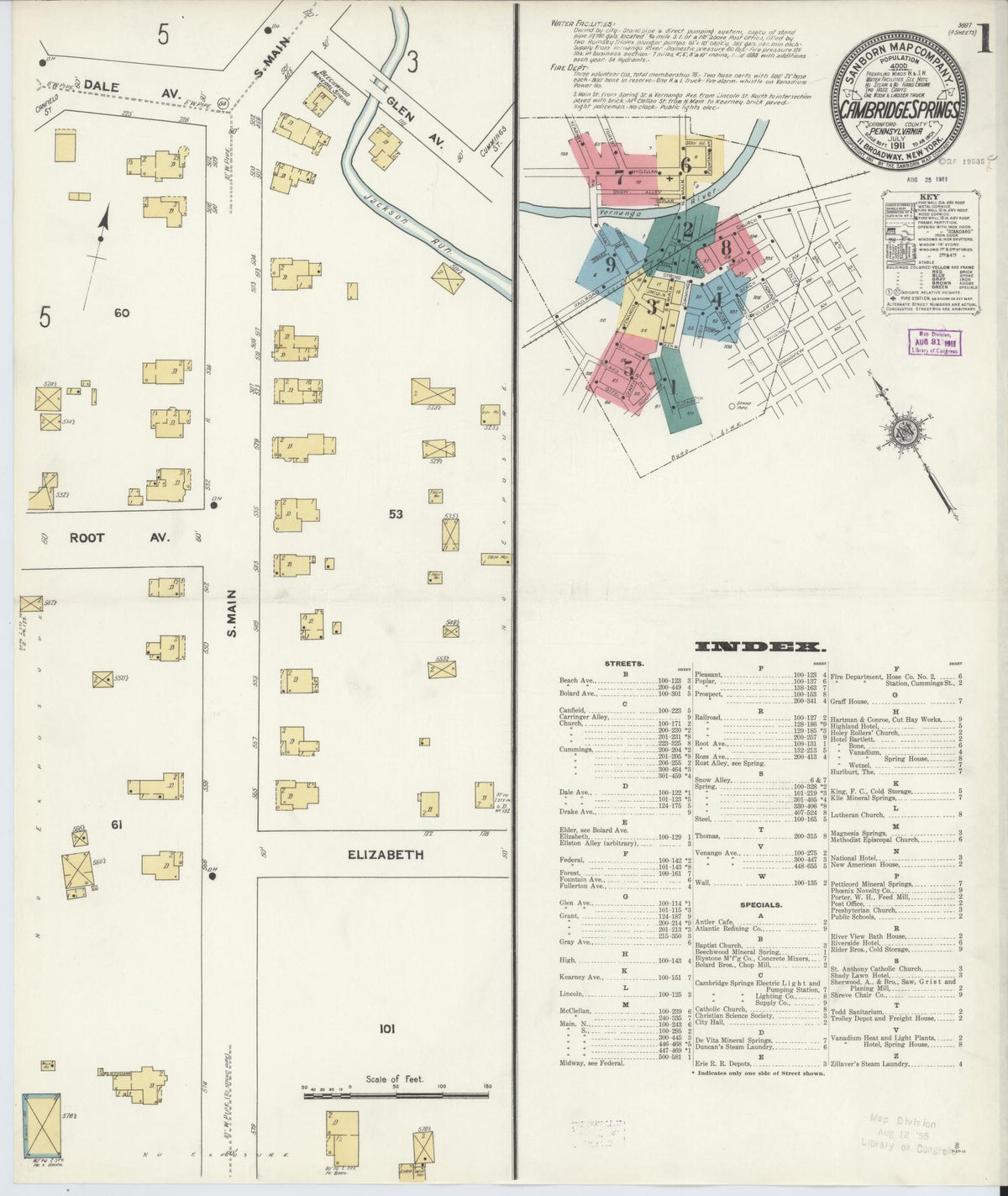 Sanborn Fire Insurance Map from Cambridge Springs, Crawford County, Pennsylvania (1911), Sheet #0001 - Complete Map Set gallery image, historic Sanborn map, vintage wall art, Pennsylvania Pennsylvania
