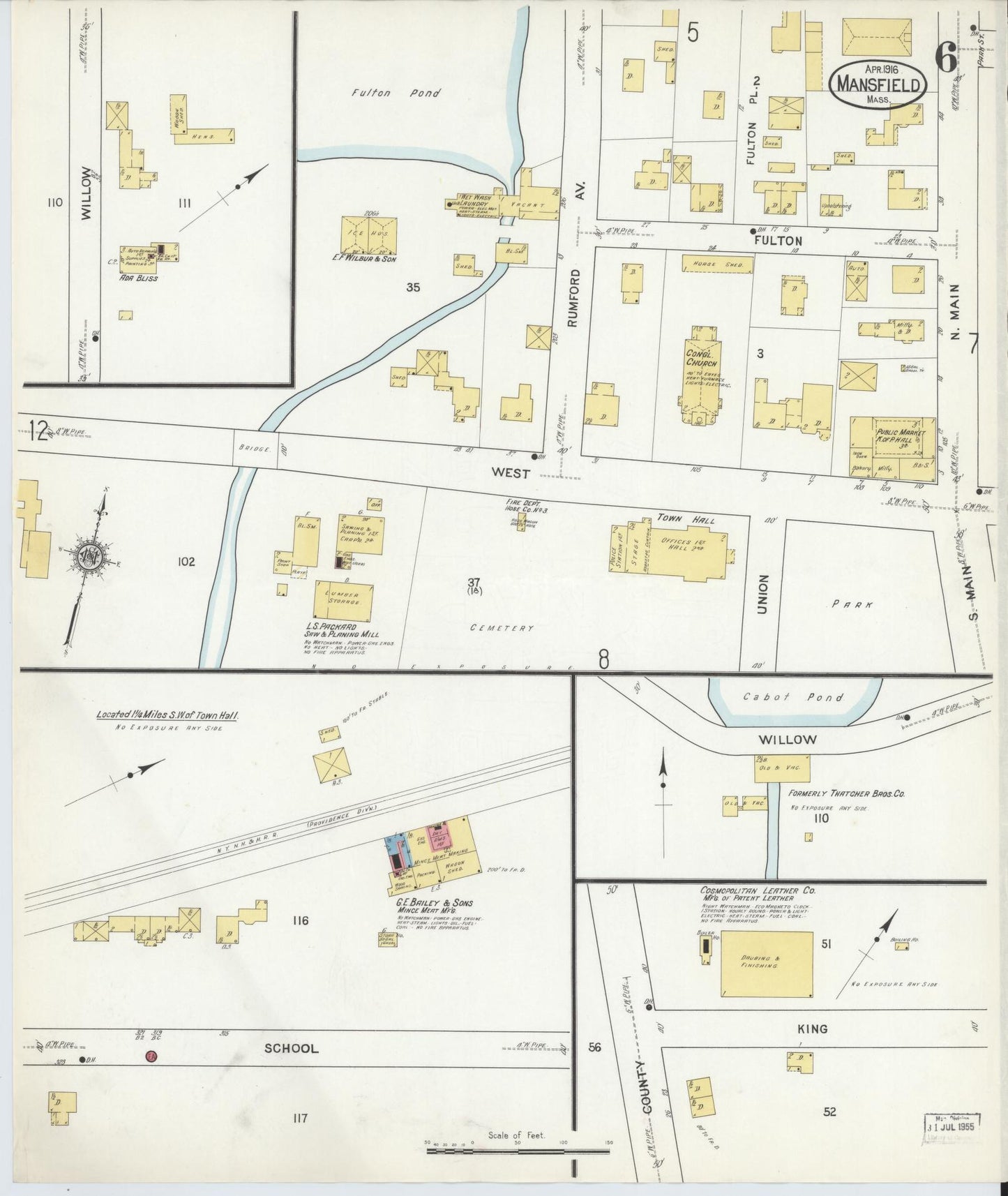 Sanborn Fire Insurance Map from Mansfield, Bristol County, Massachusetts (1916), Sheet #0006 - Complete Map Set gallery image, historic Sanborn map, vintage wall art, Massachusetts Massachusetts