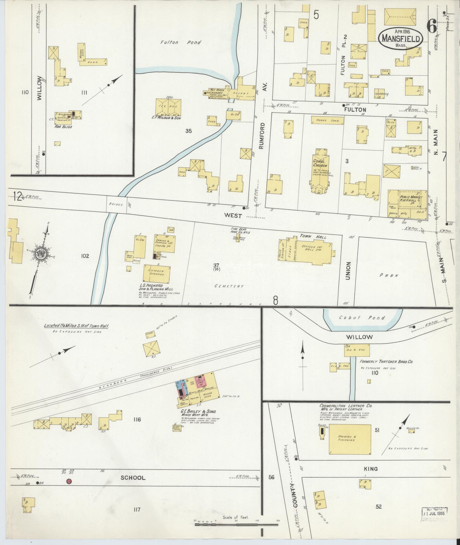 Sanborn Fire Insurance Map from Mansfield, Bristol County, Massachusetts (1916), Sheet #0006 - Complete Map Set gallery image, historic Sanborn map, vintage wall art, Massachusetts Massachusetts
