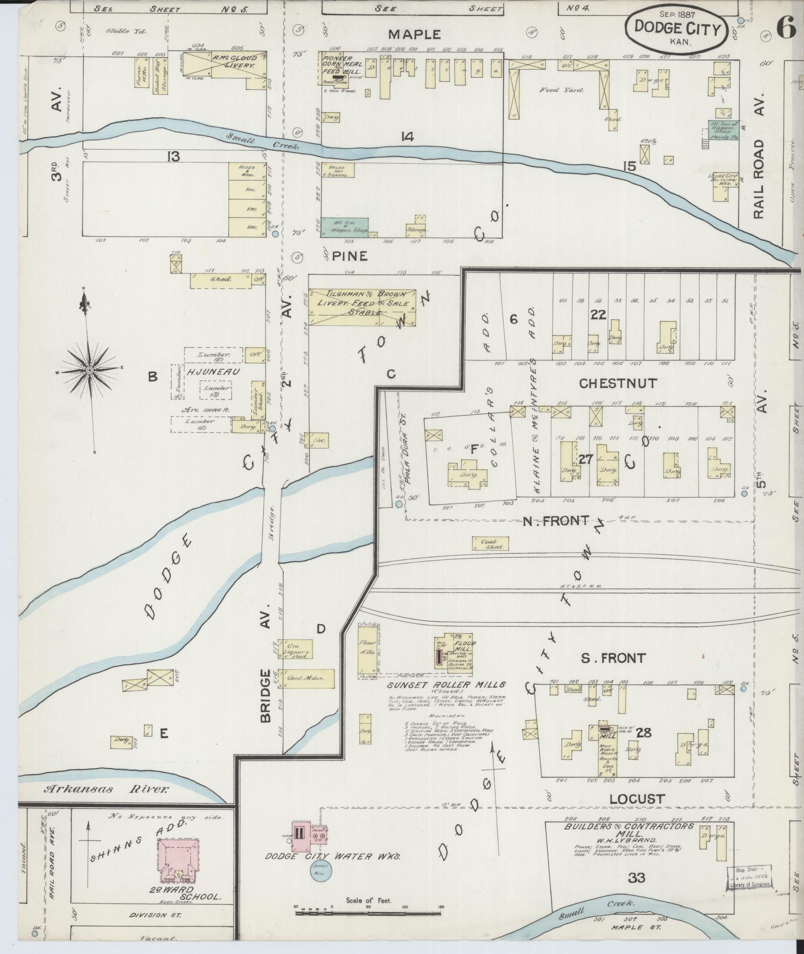 Sanborn Fire Insurance Map from Dodge City, Ford County, Kansas (1887), Sheet #0006 - Complete Map Set gallery image, historic Sanborn map, vintage wall art, Kansas Kansas