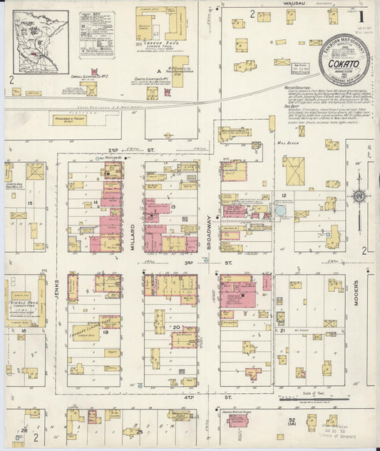 Sanborn Fire Insurance Map from Cokato, Wright County, Minnesota (1917), Sheet #0001 - Historic Sanborn Fire Insurance Map Print, vintage old map wall art, antique decor, genealogy gift, Minnesota Minnesota map