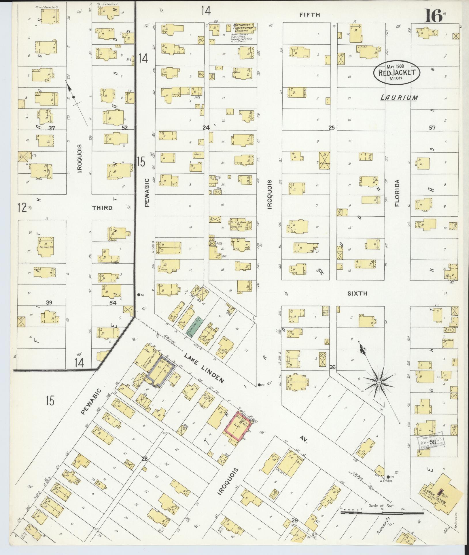 Sanborn Fire Insurance Map from Red Jacket, Houghton County, Michigan (1908), Sheet #0016 - Historic Sanborn Fire Insurance Map Print, vintage old map wall art, antique decor, genealogy gift, Michigan Michigan map