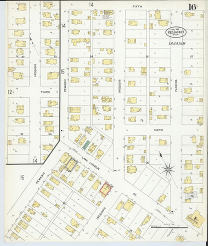 Sanborn Fire Insurance Map from Red Jacket, Houghton County, Michigan (1908), Sheet #0016 - Historic Sanborn Fire Insurance Map Print, vintage old map wall art, antique decor, genealogy gift, Michigan Michigan map