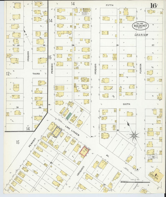 Sanborn Fire Insurance Map from Red Jacket, Houghton County, Michigan (1908), Sheet #0016 - Historic Sanborn Fire Insurance Map Print, vintage old map wall art, antique decor, genealogy gift, Michigan Michigan map