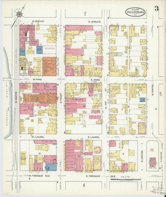 Sanborn Fire Insurance Map from Philipsburg, Centre County, Pennsylvania (1917), Sheet #0003 - Historic Sanborn Fire Insurance Map Print, vintage old map wall art, antique decor, genealogy gift, Pennsylvania Pennsylvania map
