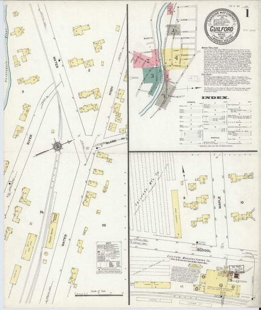 Sanborn Fire Insurance Map from Guilford, Piscataquis County, Maine (1911), Sheet #0001 - Complete Map Set gallery image, historic Sanborn map, vintage wall art, Maine Maine