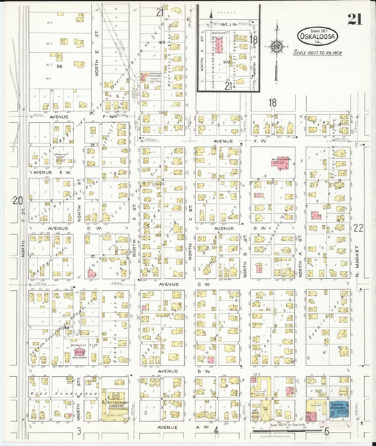 Sanborn Fire Insurance Map from Oskaloosa, Mahaska County, Iowa (1917), Sheet #0021 - Historic Sanborn Fire Insurance Map Print, vintage old map wall art