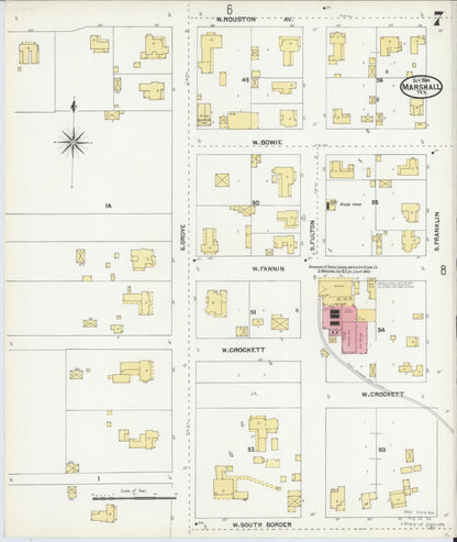 Sanborn Fire Insurance Map from Marshall, Harrison County, Texas (1904), Sheet #0007 - Complete Map Set gallery image, historic Sanborn map, vintage wall art, Texas Texas