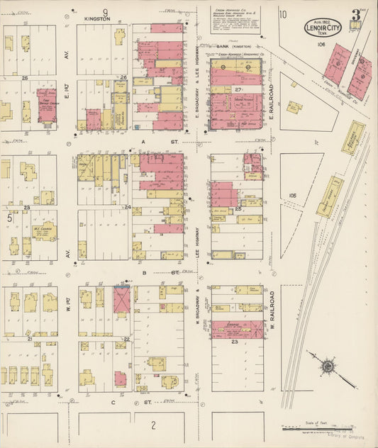 Sanborn Fire Insurance Map from Lenoir City, Loudon County, Tennessee (1922), Sheet #0003 - Historic Sanborn Fire Insurance Map Print, vintage old map wall art, antique decor, genealogy gift, Tennessee Tennessee map
