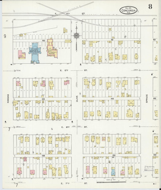 Sanborn Fire Insurance Map from Concordia, Cloud County, Kansas (1911), Sheet #0008 - Historic Sanborn Fire Insurance Map Print, vintage old map wall art, antique decor, genealogy gift, Kansas Kansas map