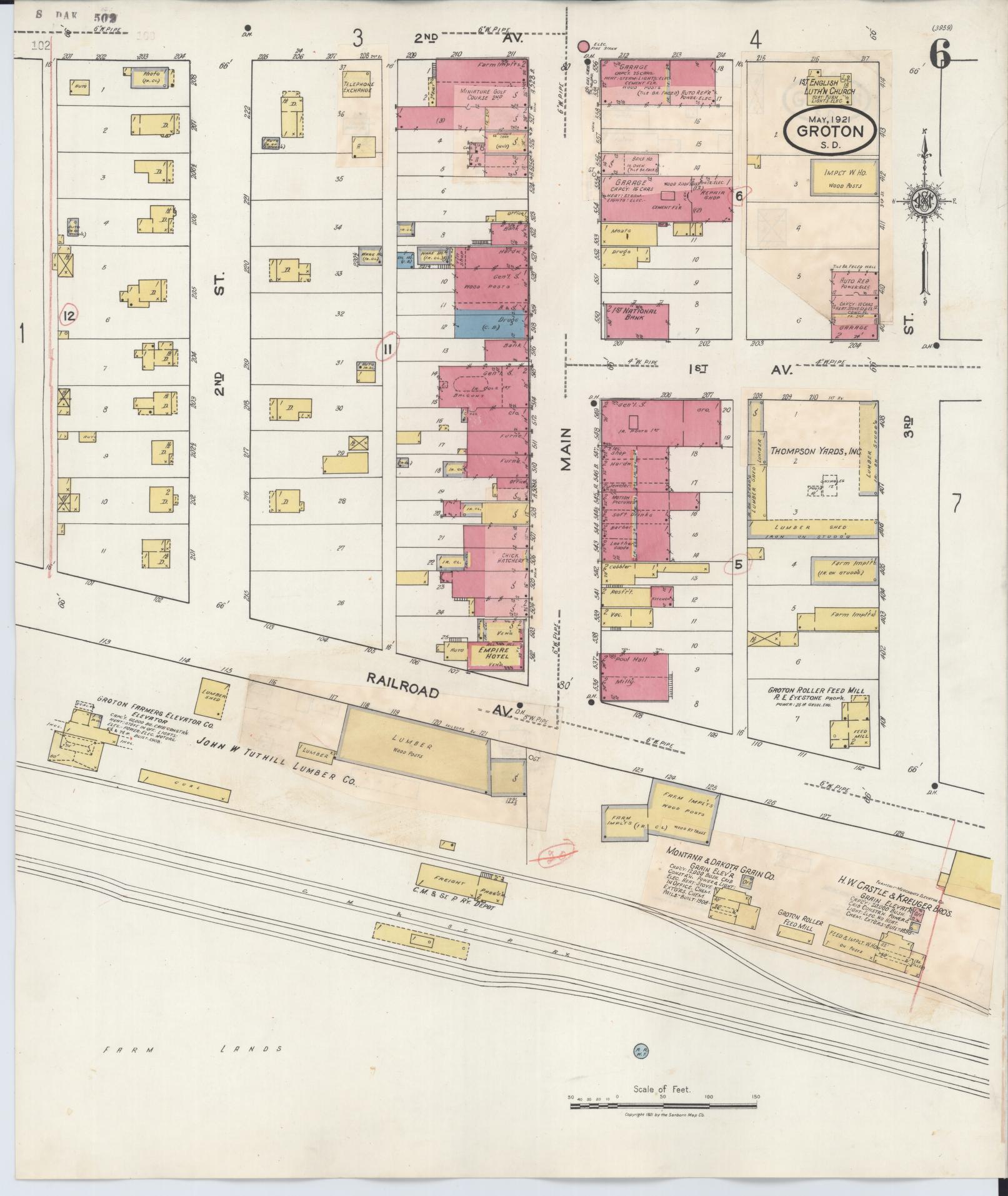 Sanborn Fire Insurance Map from Groton, Brown County, South Dakota (1930), Sheet #0006 - Historic Sanborn Fire Insurance Map Print, vintage old map wall art, antique decor, genealogy gift, South Dakota South Dakota map