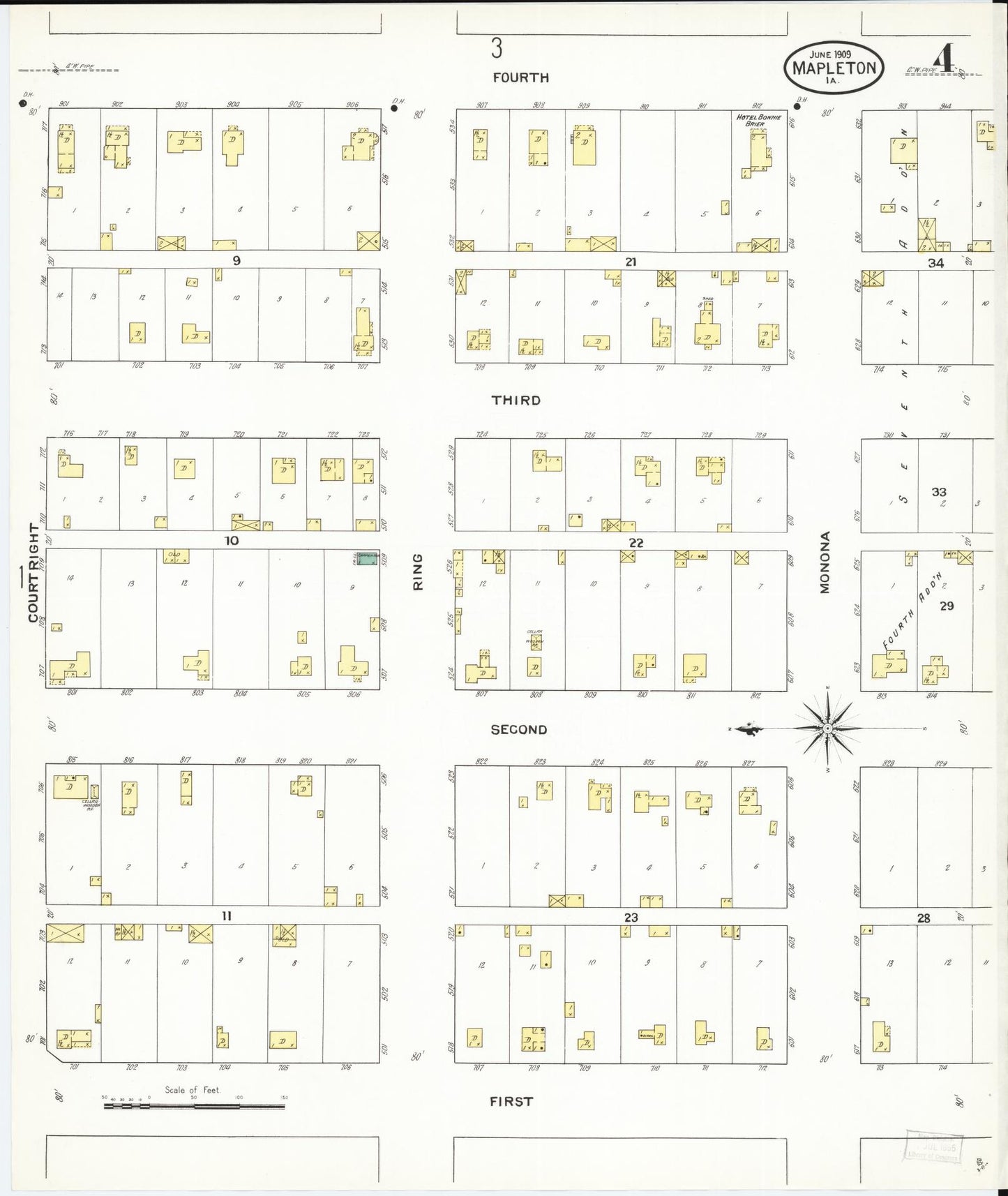 Sanborn Fire Insurance Map from Mapleton, Monona County, Iowa (1909), Sheet #0004 - Historic Sanborn Fire Insurance Map Print, vintage old map wall art