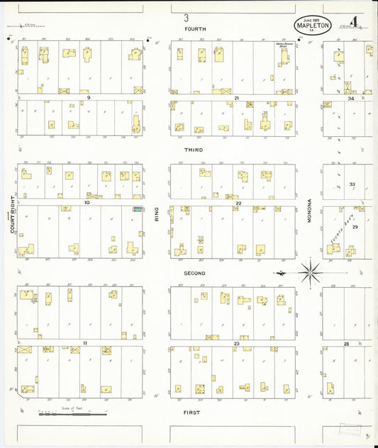 Sanborn Fire Insurance Map from Mapleton, Monona County, Iowa (1909), Sheet #0004 - Historic Sanborn Fire Insurance Map Print, vintage old map wall art